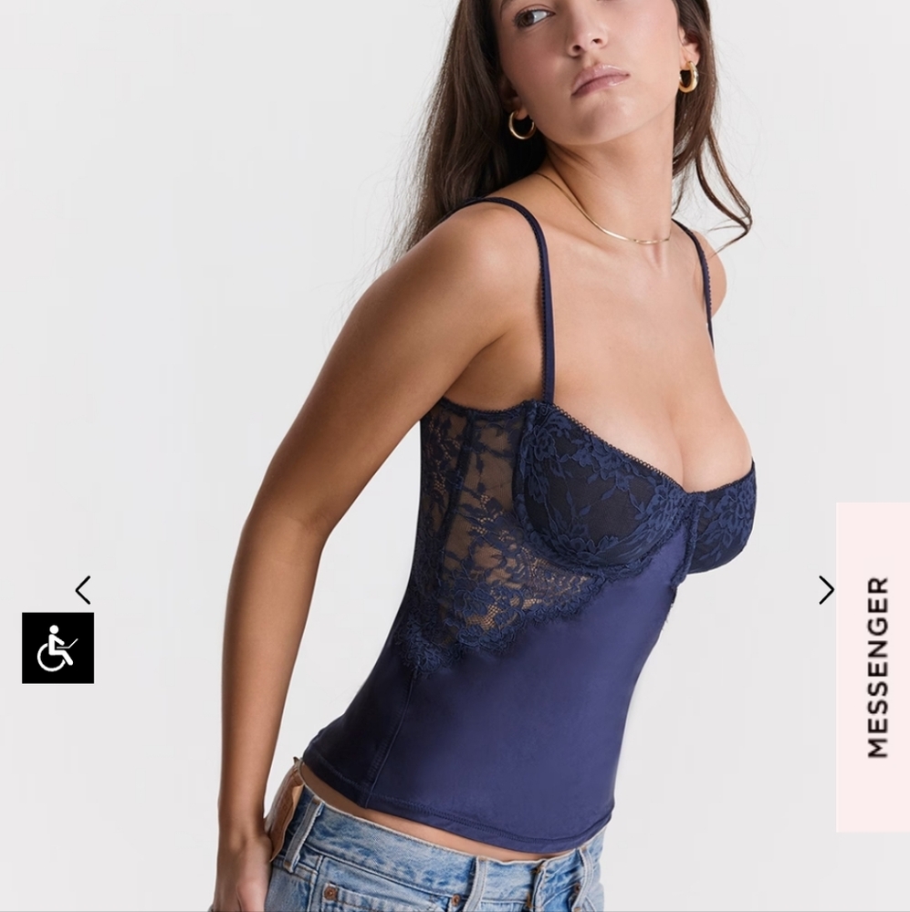 Cecilie lace trim navy cami top